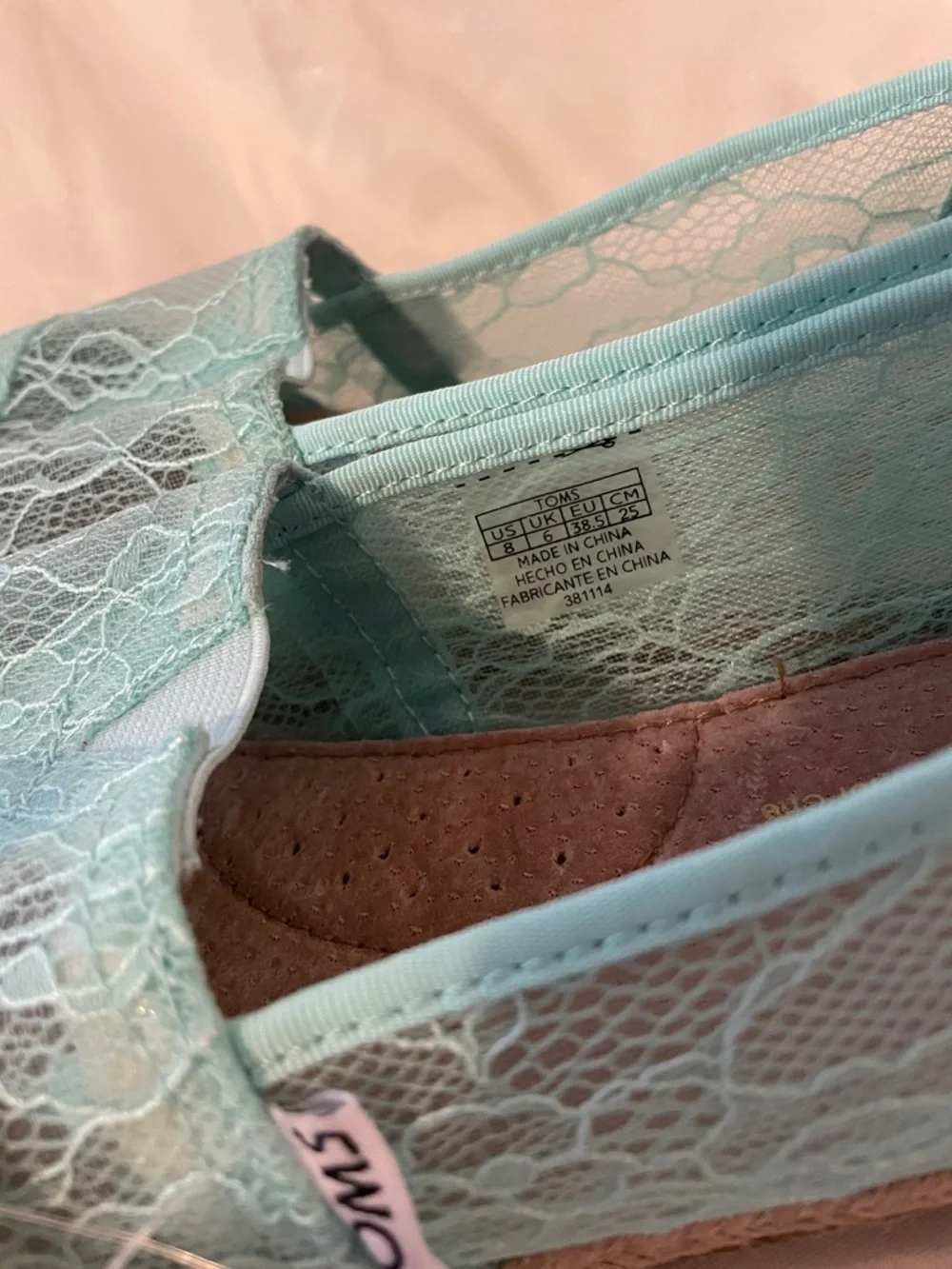 New TOMS Mint Lace Espadrille Slip-On Flats size 8